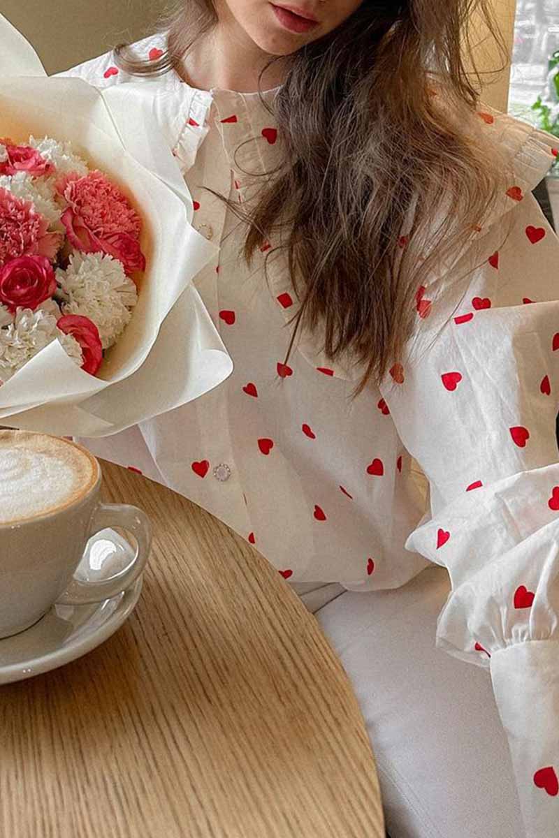 Aiertu  -  Sweet Print Patchwork Peter Pan Collar Tops Aiertu