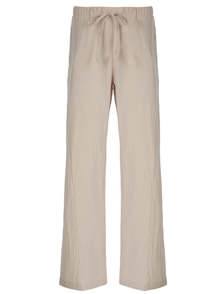 Aiertu - summer inspo Hot Solid Loose Casual Boho Straight Leg Pants For Women Simple Lazy Comfortable Summer Vacation Trousers Aiertu