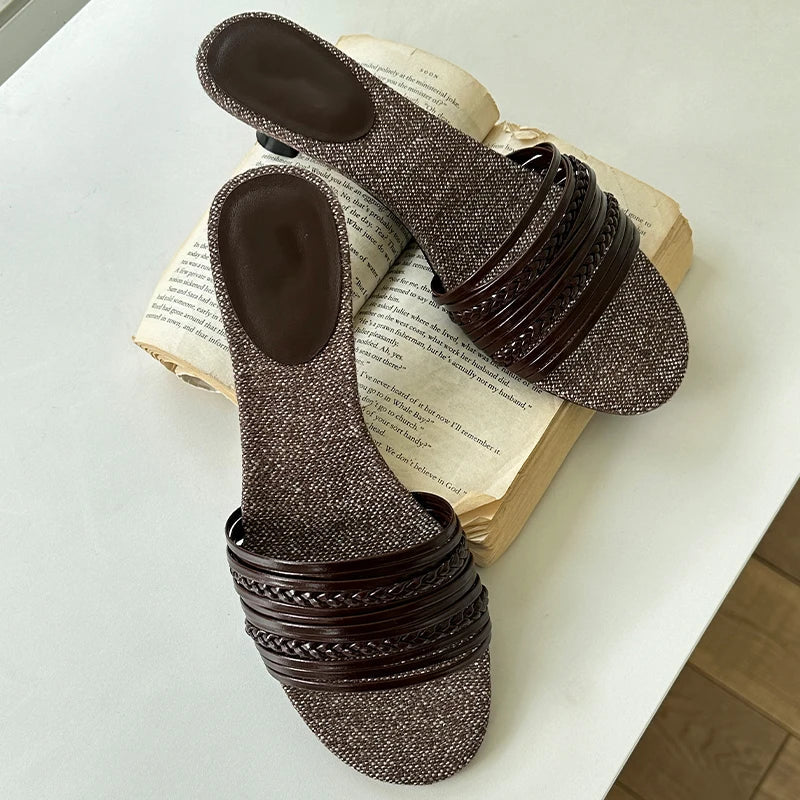 Aiertu  -    Luxury Designer Summer Low Heel Women Weave Slippers Elegant Open Toe Dress Slides Outdoor Gladiator Shoes Aiertu