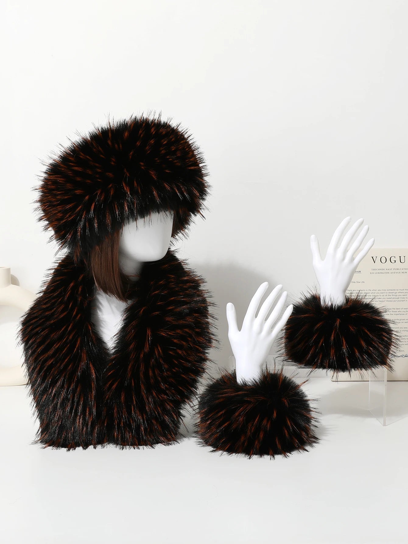 Aiertu  -  3-piece Set of Imitation Fox Fur Headband Hats for Winter Warm Earmuffs for Girls Natural Fluffy Plush Hats Aiertu