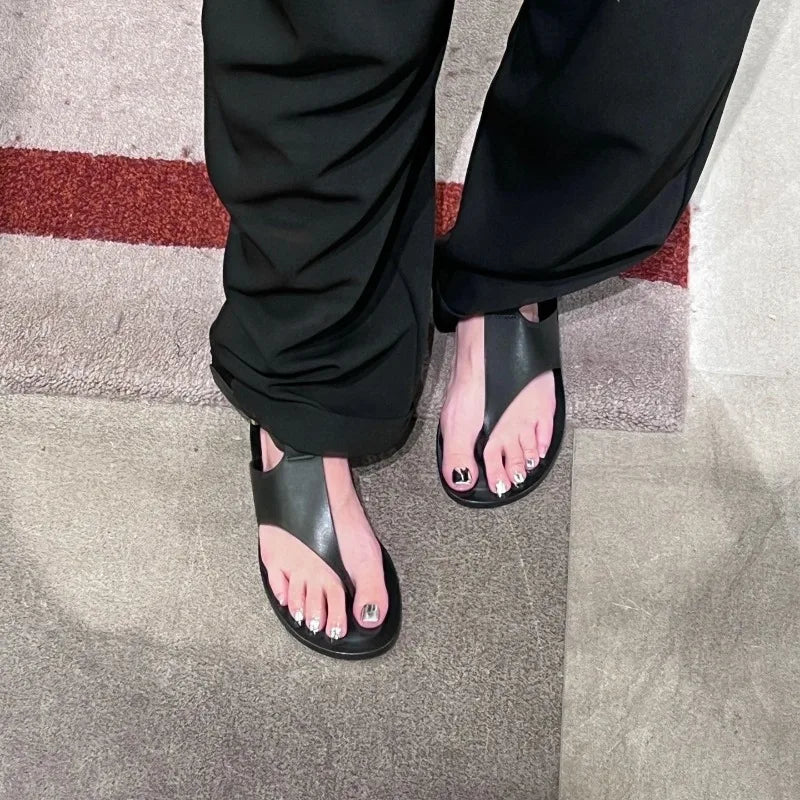 Aiertu  -  Summer Women's Sandals PU Leather Vintage Roman Flip Flops Flat Sandals Casual Streetwear Buckle Strap Ladies Shoes New 2026 Aiertu