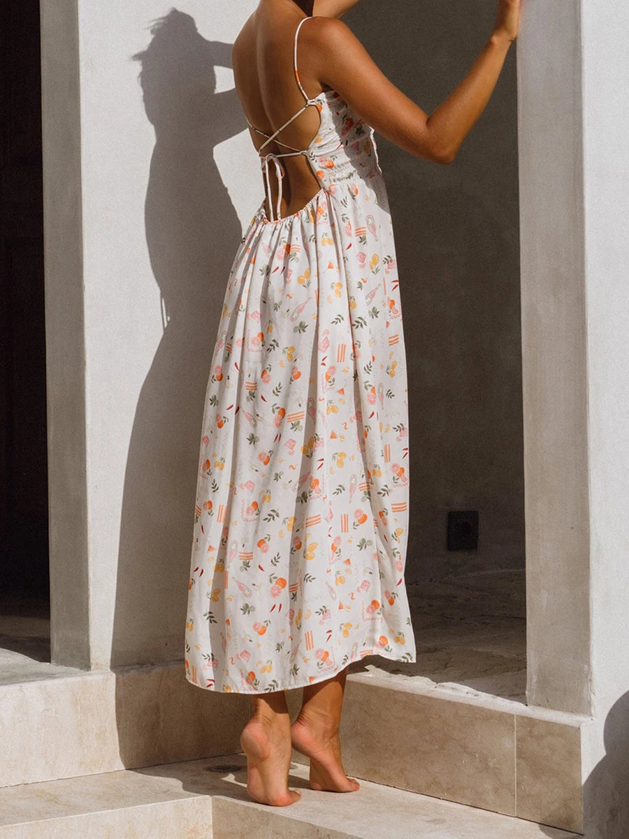 Aiertu  -  Elegant Maxi Dress with Boho Floral Print Adjustable Spaghetti Straps and Flowy Silhouette for Summer Beach Wedding or Aiertu