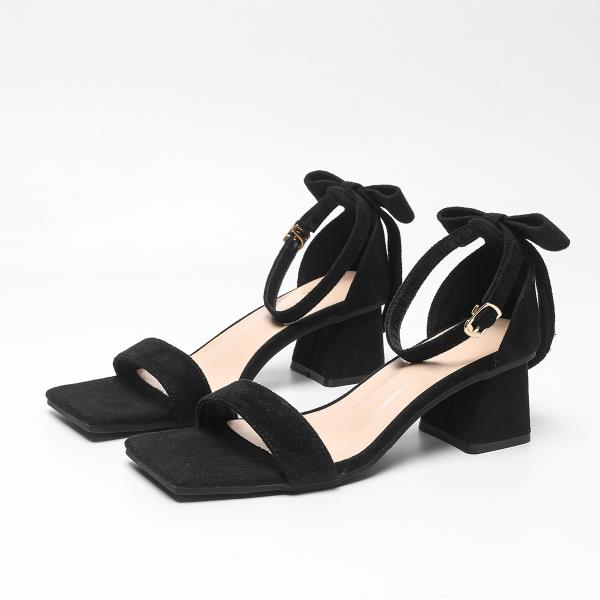Aiertu  -  Large Size Female Sandal Block Heels 2025 Women's Velvet Shoes All-Match Buckle Strap Big Girls Chunky New Outside Suede High Fa Aiertu