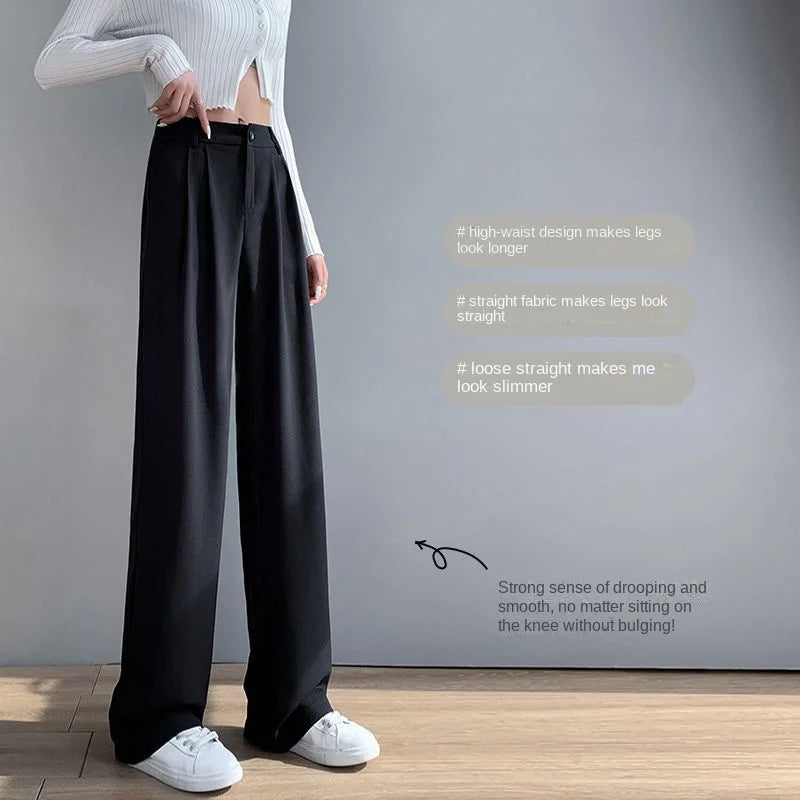 Aiertu Trousers for Women Summer Women's Suit Pants White High Waist Fluid Korean Style Wide Leg Palazzo Straight Fashion Casual Aiertu