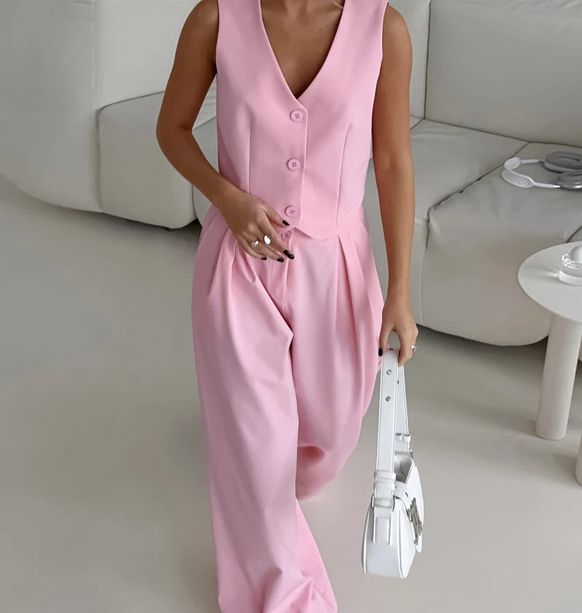 Aiertu  -  Summer 2026 Causal Fashion Pants Suits Solid Street Two Piece Pants Sets Casual Blazers Vest Pleated Pants Women Set Outfits Aiertu