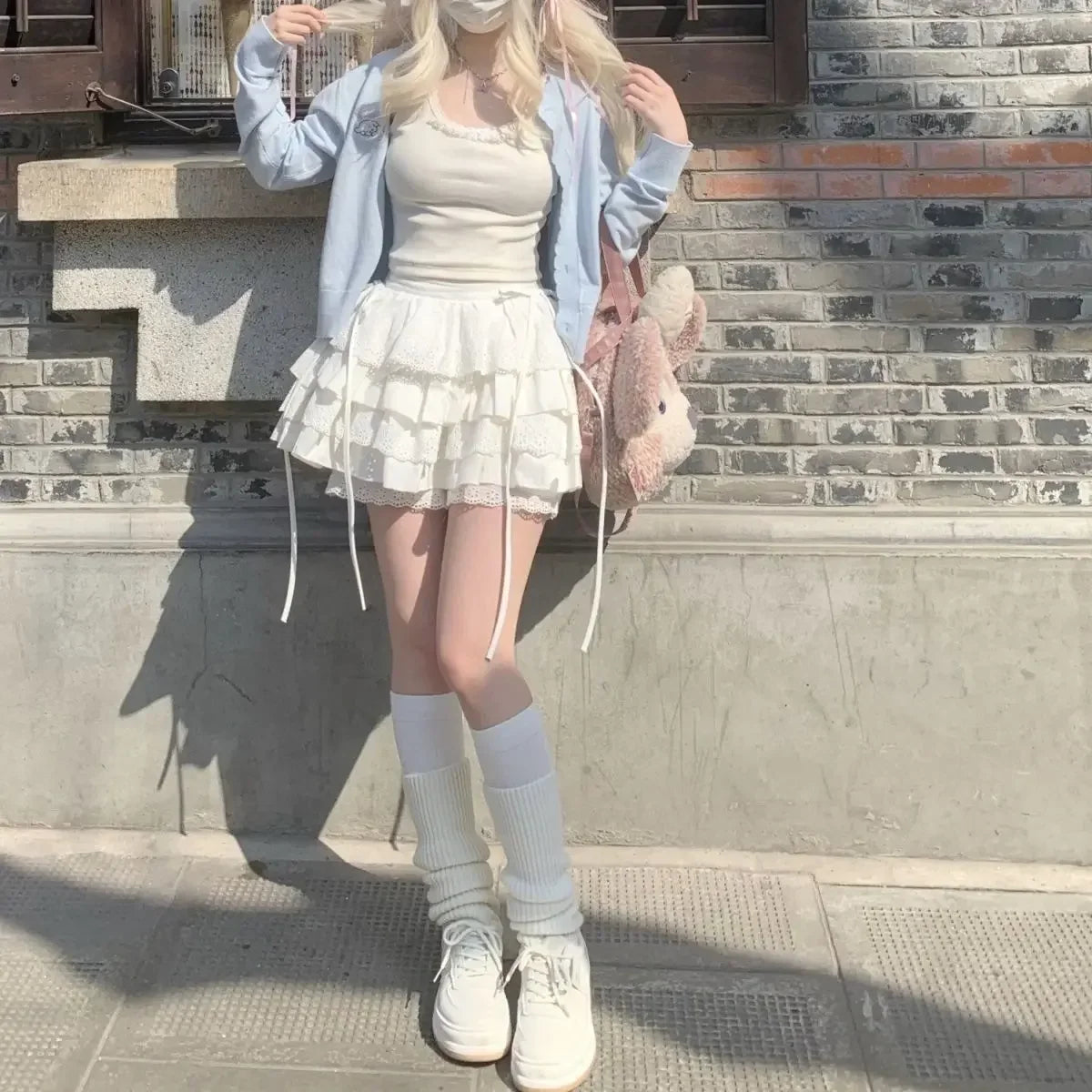 Aiertu New Kawaii Lace Mini Skirt for Women Girl Cute Lolita White A-line Pleated White Skirt Japanese Harajuku Fashion Clothing Aiertu