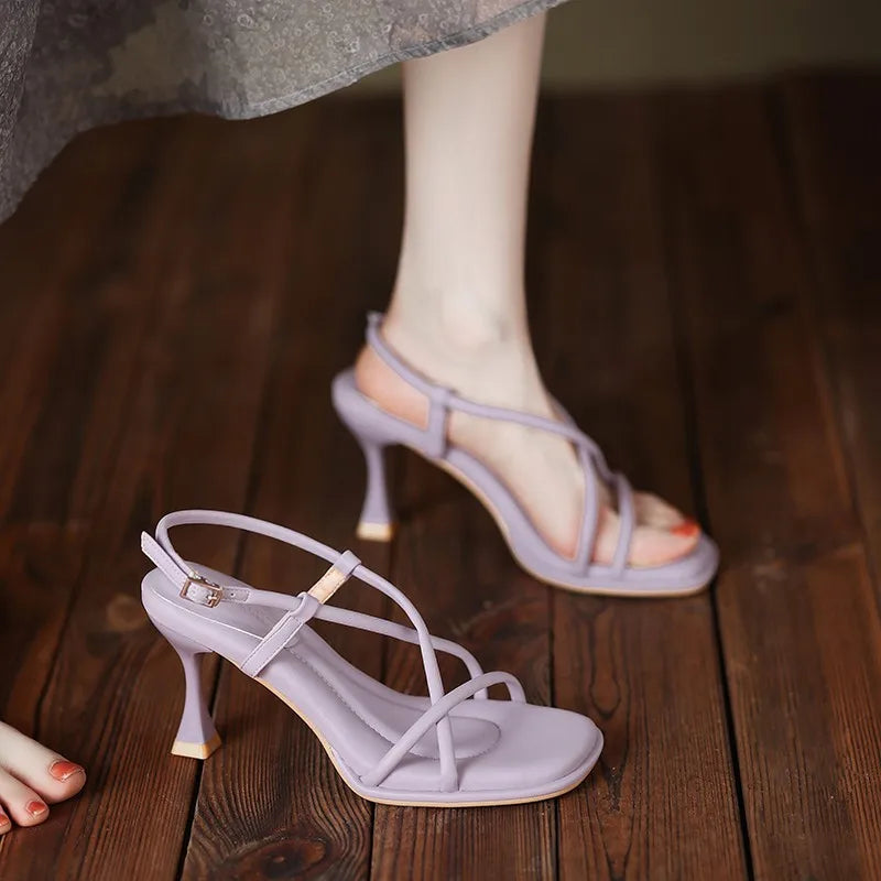 Aiertu  -  Summer New Simple Square Headed Slim Strap Thick Heel Sandals for Women, Straight Toe Open Toe Sandals for Women Aiertu