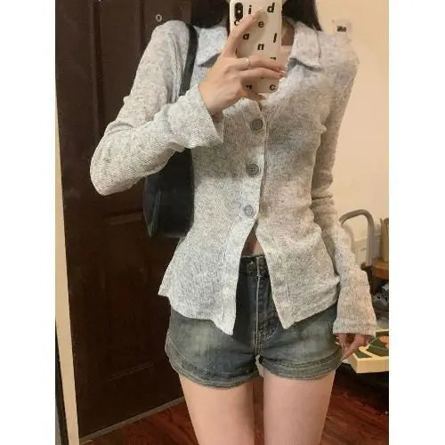 Aiertu  -  American Retro Sun Protection Knitted Cardigan Women Spring and Autumn Slim Design of Niche Top High Strecth Shirts for Women Aiertu