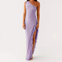 Aiertu  -  Women One Shoulder Bodycon Maxi Dress Sleeveless Backless Ruffle High Split Evening Party Dress Cocktail Clubwear Aiertu