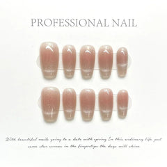 Aiertu 10Pcs Cat Eye Handmade Press On Nails with Gradient Design False Nails Full Cover French Ballerina Wearable Artificial Nail Tips Aiertu