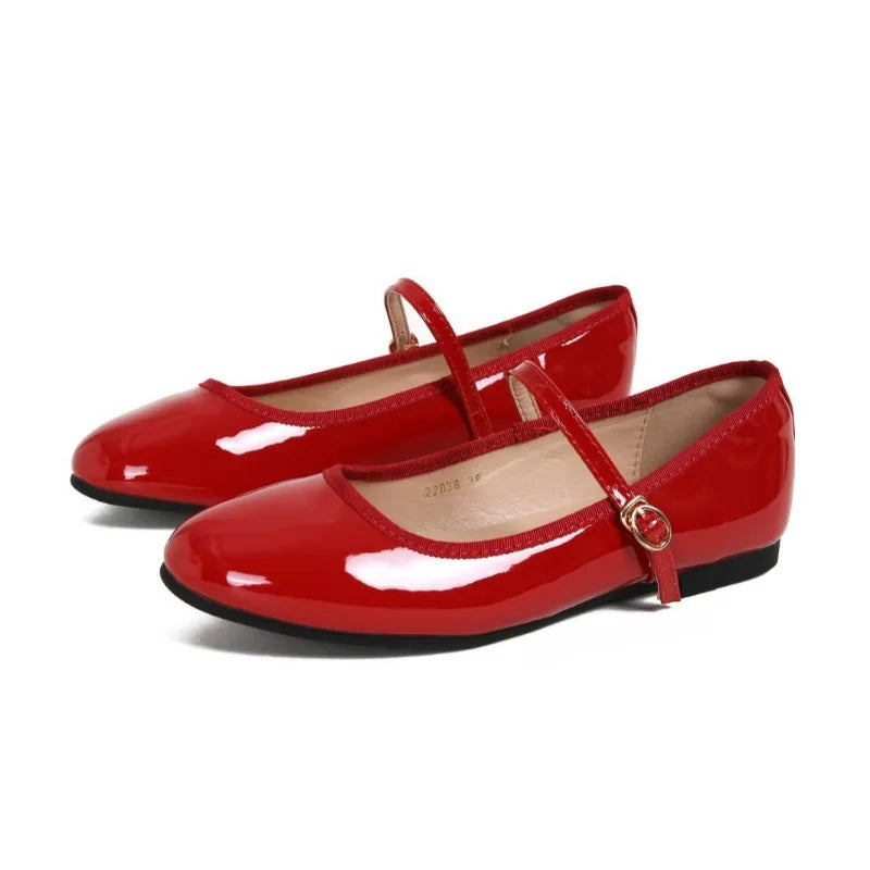 Aiertu  -   Shiny PU Leaather Flats Mary Janes Shoes Women Red Elegant Basic Pointed Toe Loafers Spring Autumn Daily Casual Black Shoes New Aiertu