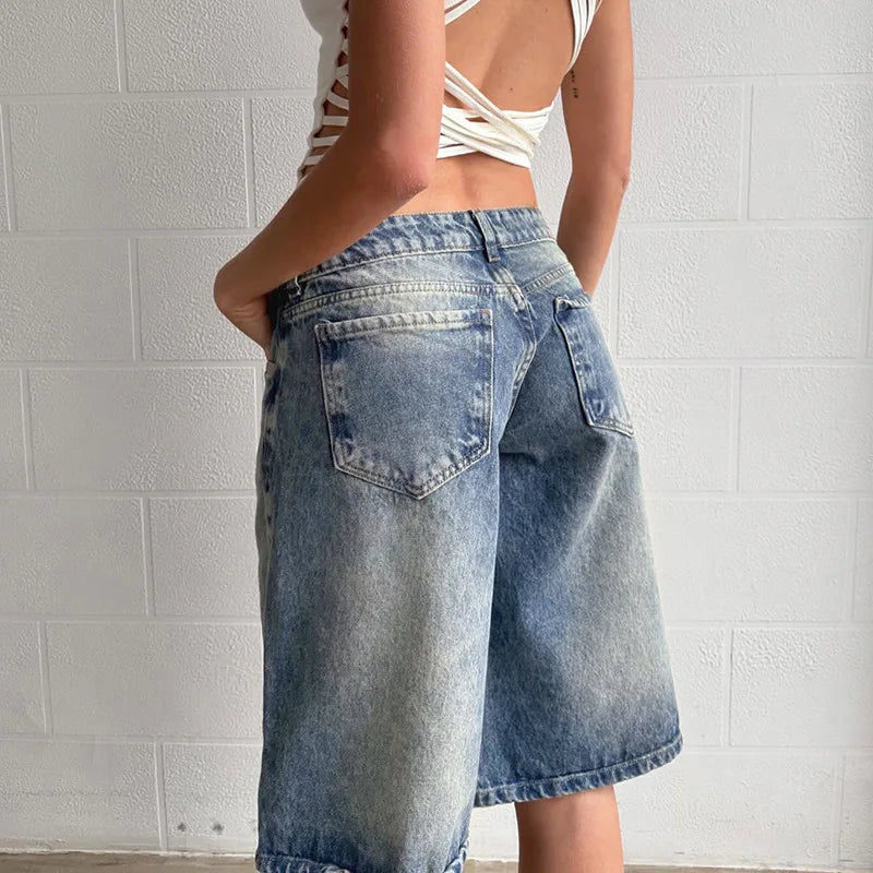 Aiertu  -  Blue Denim Shorts Woman Low Rise Baggy Jeans Streetwear Woman Summer Bottoms P77-DZ37 Aiertu