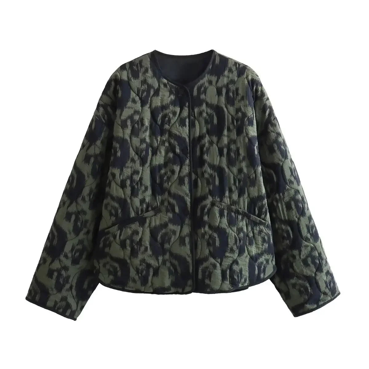 Aiertu  -  Warm Quilted Jackets for Women Long Sleeve Floral Print Button Down Puffer Jacket Coats with Pockets Cropped Open Front Cardigan Aiertu