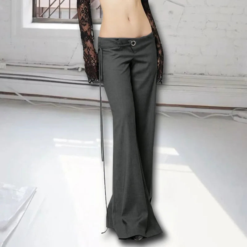 Aiertu  -  Lace-up Low Rise Baggy Pants New Arrivals 2025 Woman Gray Black Wide Leg Trousers Elegant Clothes P77-DA40 Aiertu