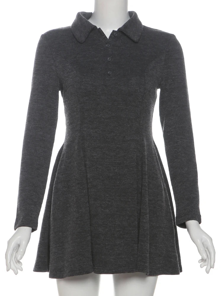 Aiertu  -  Sexy Y2K Fashion Dress Women Elegant Button Polo-Neck Full Sleeve Streetwear Casual Simple Daily Classic Mini Bodycon Aiertu