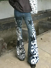 Aiertu  -  High Street Retro Large Size Washed Skull Leopard Print Straight Jeans y2k Winter New Style Hot Girl Slim Low Waist Flare Pants Aiertu
