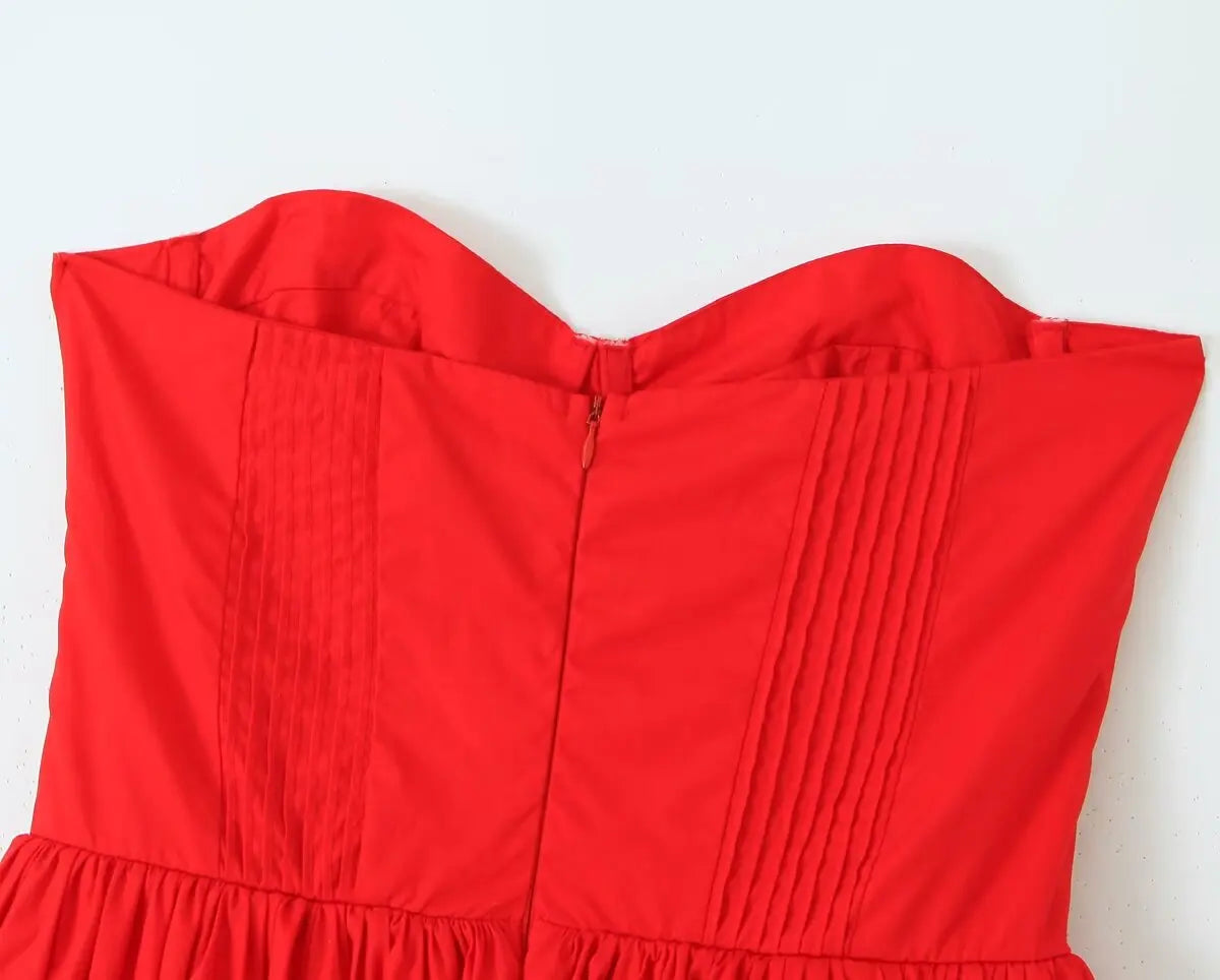 Aiertu  -  Summer New Sicilian Style Stunning Ltalian Tomato Red Sexy Tube Top Dress European And American Style Street Fashion Dress Aiertu