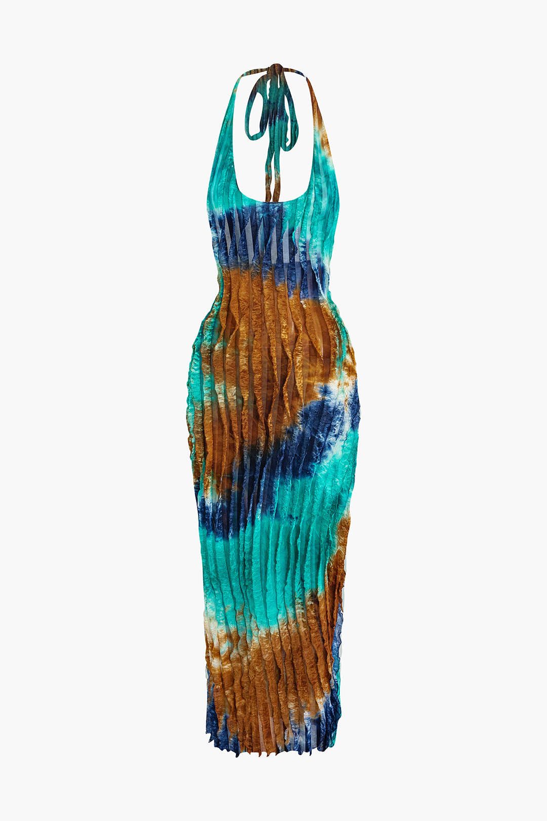 Aiertu  Sheer Ruffle Texture Halter Backless Maxi Dress Aiertu