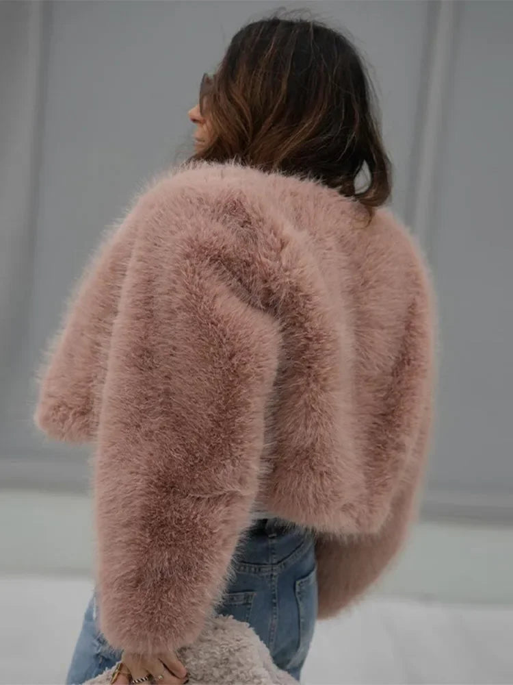 Aiertu  -  Luxury Faux Fur Short Jacket Fashion 2026 Women Autumn Winter Warm Long Sleeve Coat Elegant Female Commute Cardigan Outwear Aiertu