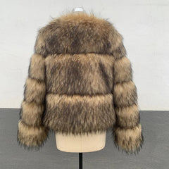 Aiertu  -  Women Fashion Faux Raccoon Fur Coat Luxury Short Furry Fur Top Jacket Women Winter Plush Fluffy Jacket Thick Fur Coats for Women Aiertu