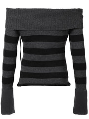 Aiertu - summer inspo Off Shoulder Slim Knitted Stripe Jumper Women Lace-Up Slash Neck Long Sleeve Sweater Tee Korean Fashion Street Knittwear Aiertu