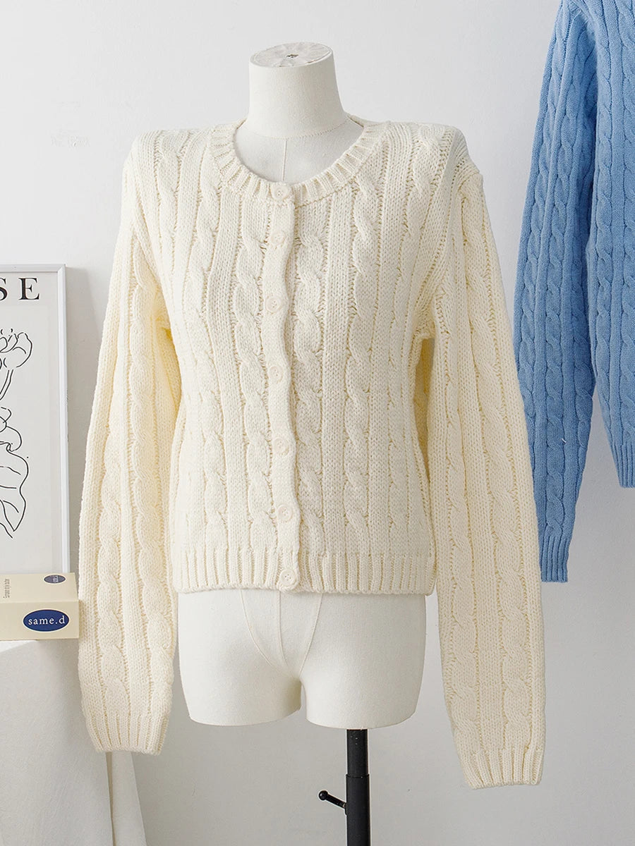 Aiertu  -  Gray Twisted Slim Sweater Cardigan Women O-Neck Single Breasted Long Sleeve Jumper American Vintage Fashion Knit Outerwear New Aiertu