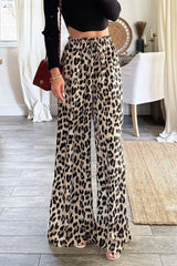 Aiertu  -Casual Leopard Pocket Lace Up Loose High Waist Wide Leg Full Print Bottoms aiertu