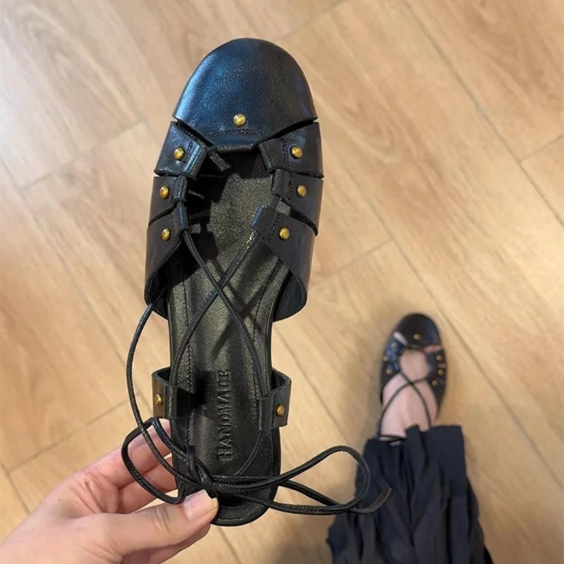 Aiertu  -  Flats Sandals Designer Woman Shoes Casual Slingback Summer New Marie Janes Shoes Lace-Up Retro Sandalias De Mujer Dress Aiertu