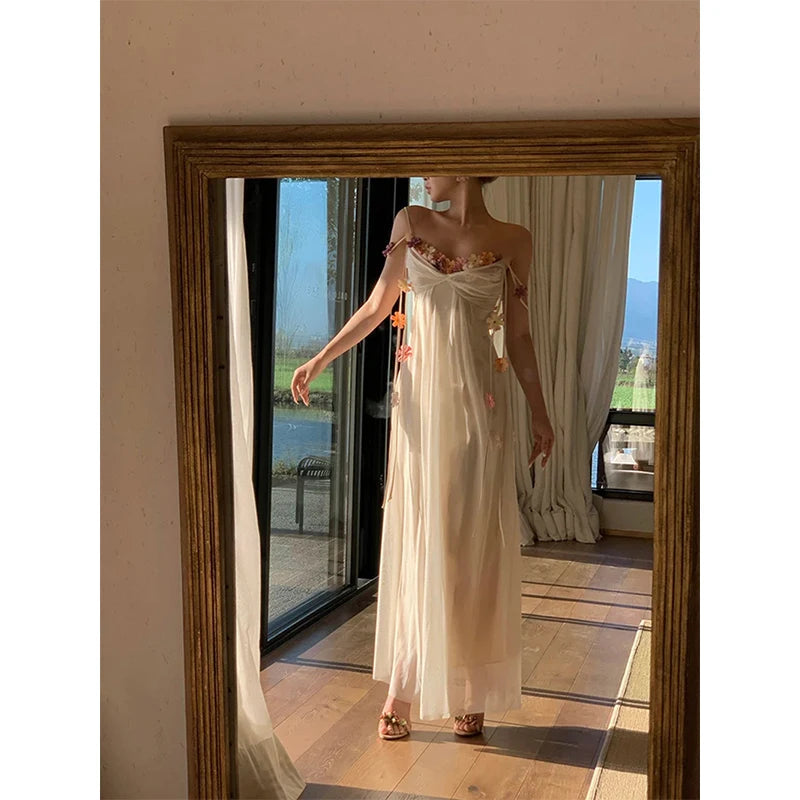 Aiertu  -  Fairy Long Dress Women Boho Vacation Floral Spaghetti Straps Maxi Dresses Summer Fashion Korean Elegant Beach Vestidos New Aiertu