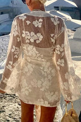 Aiertu  -Sexy Vacation Flowers Lace Lace Up Swimwears Cover Up aiertu