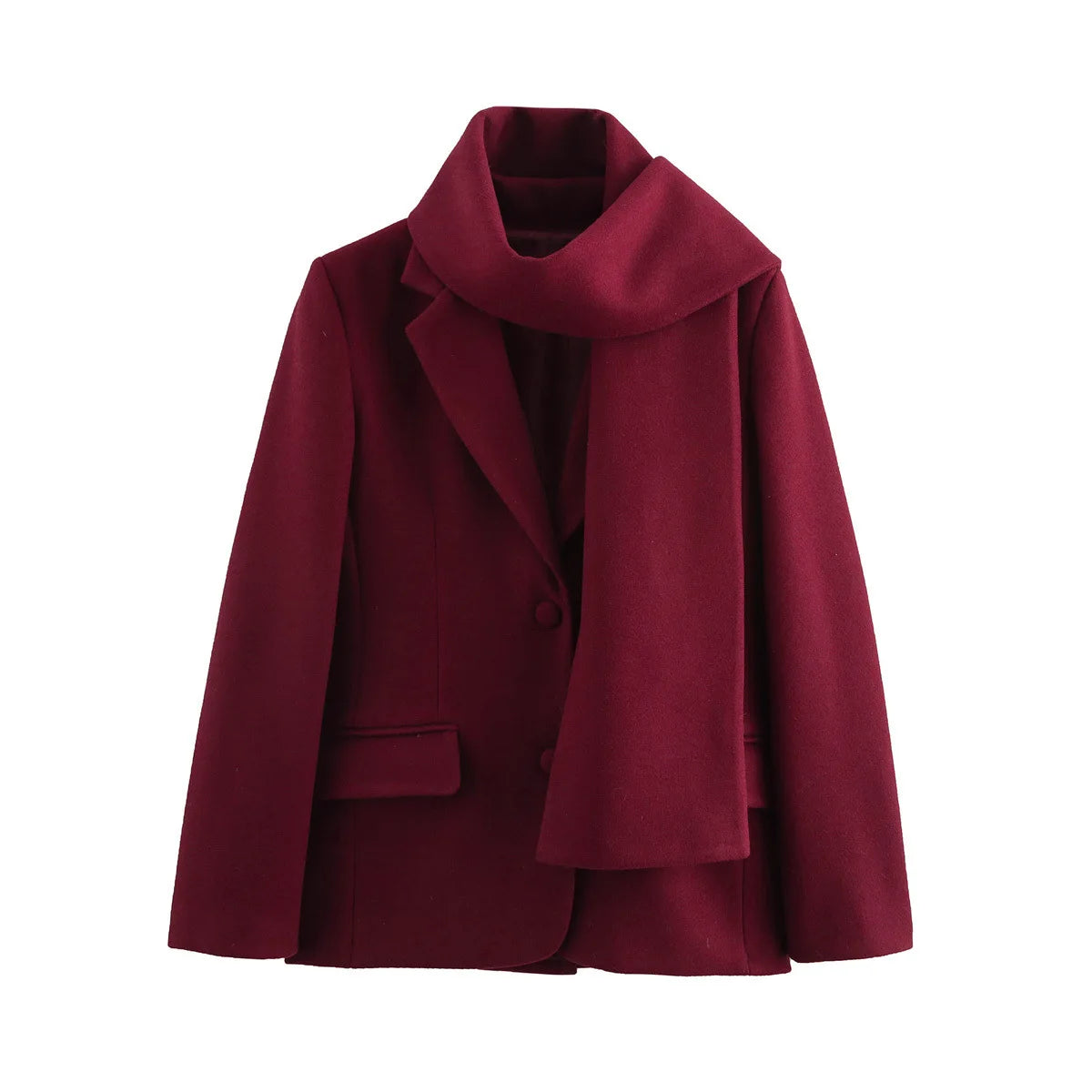 Aiertu  -  Fashion Woolen Blazer Jacket With Scarf Women's Loose Solid Pockets Long Sleeve Suits Coat Office Lady Versatile Outwear Aiertu