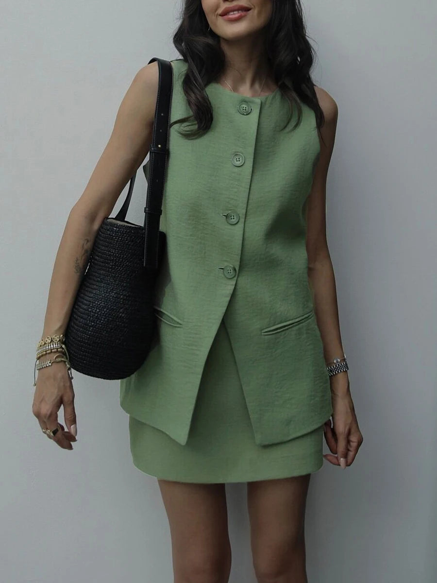 Aiertu  -  New Fashion Womens Button Down Waistcoat Vest Sleeveless Round Neck Solid Color Slim Fit Tops Dressy Suit Vest Hot Sale S M L Aiertu