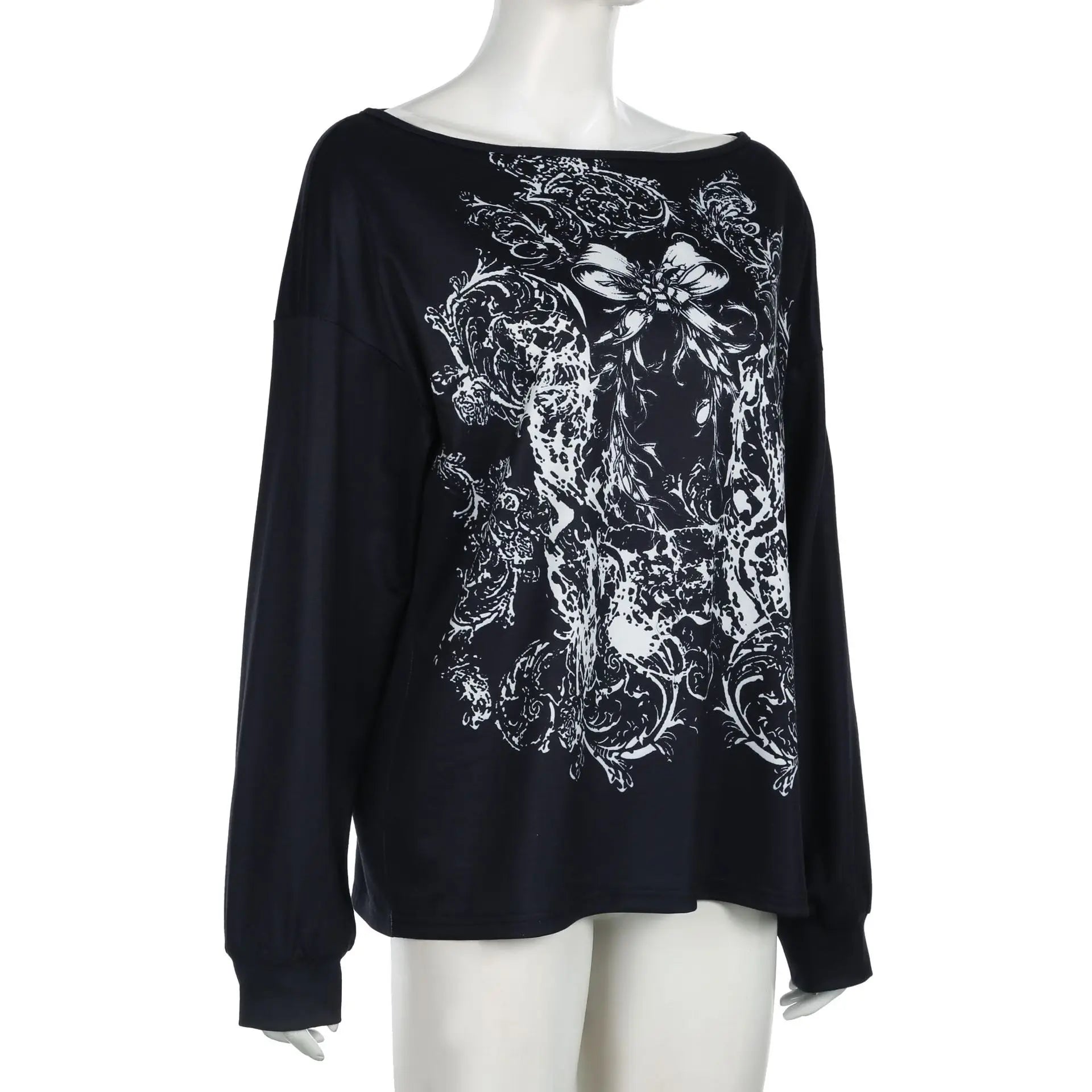 Aiertu  -  Halloween European and American personality niche dark printing contrasting colors loose large version long-sleeved T-shirt top Aiertu