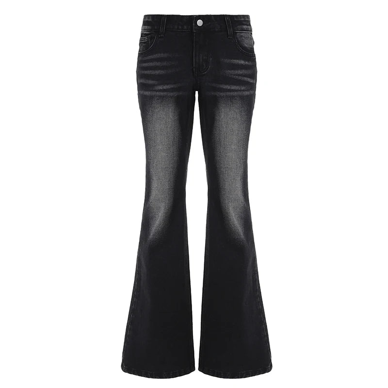 Aiertu  -  Y2K Dark Gray Washed Flare Jeans Women Grunge Aesthetic Slim Boot Cut Denim Pants Vintage 2000s Casual Trousers Basic Aiertu