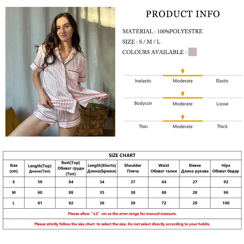 Aiertu  Causal Loose Ladies Pajamas Set Turn-Down Collar Sleepwear Short Sleeve Nightgowns Shorts Loose Pink Nightwear Suits Aiertu