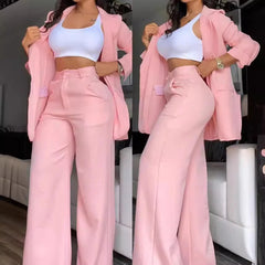 Aiertu 2025 Woman Elegant Sets Autumn Fashion Women's Notched Collar Coat & Pocket Design Pants Set Work Commuting Two Piece Suit Aiertu