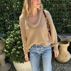 Aiertu  -  Fashion Casual Round Knit Sweater For Women Solid Color Loose Autumn 2026 New Pullovers Long Sleeve Female Knitted Top Aiertu