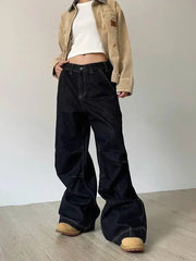 Aiertu  -  Grunge Black Jeans Women Y2k Vintage Oversized High Street Wide Cargo Denim Trousers Casual Baggy Straight Denim Pants Aiertu