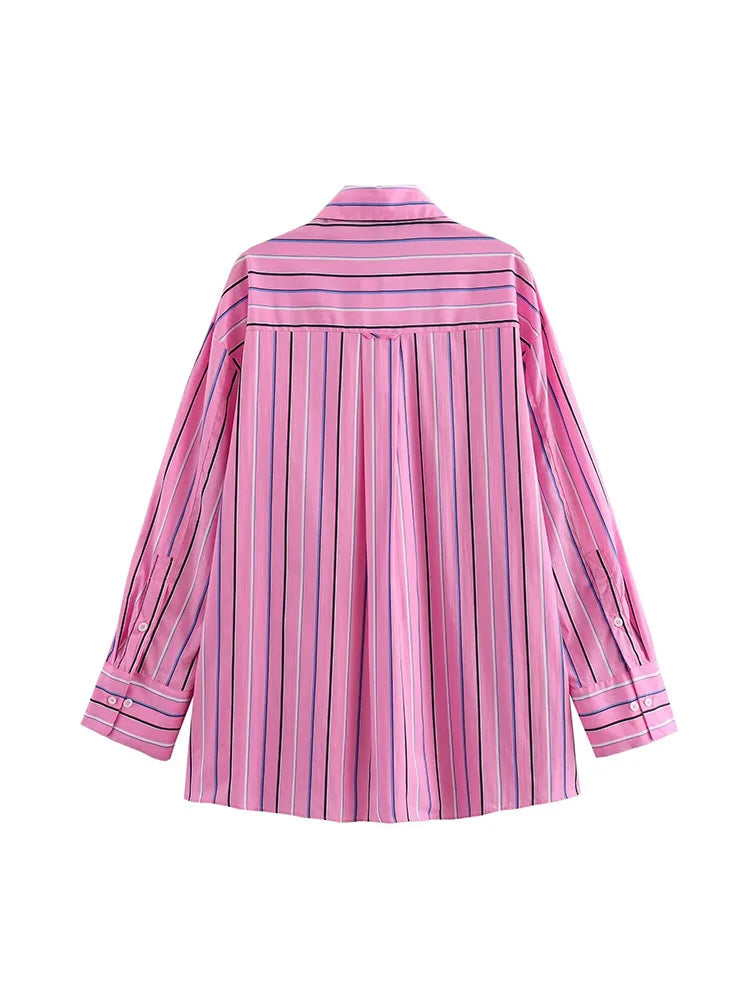 Aiertu  -  Women Summer Shirts Blouses Tops New Fashion Loose Striped Turn-down Collar Female Elegant Street Top Clothing Aiertu
