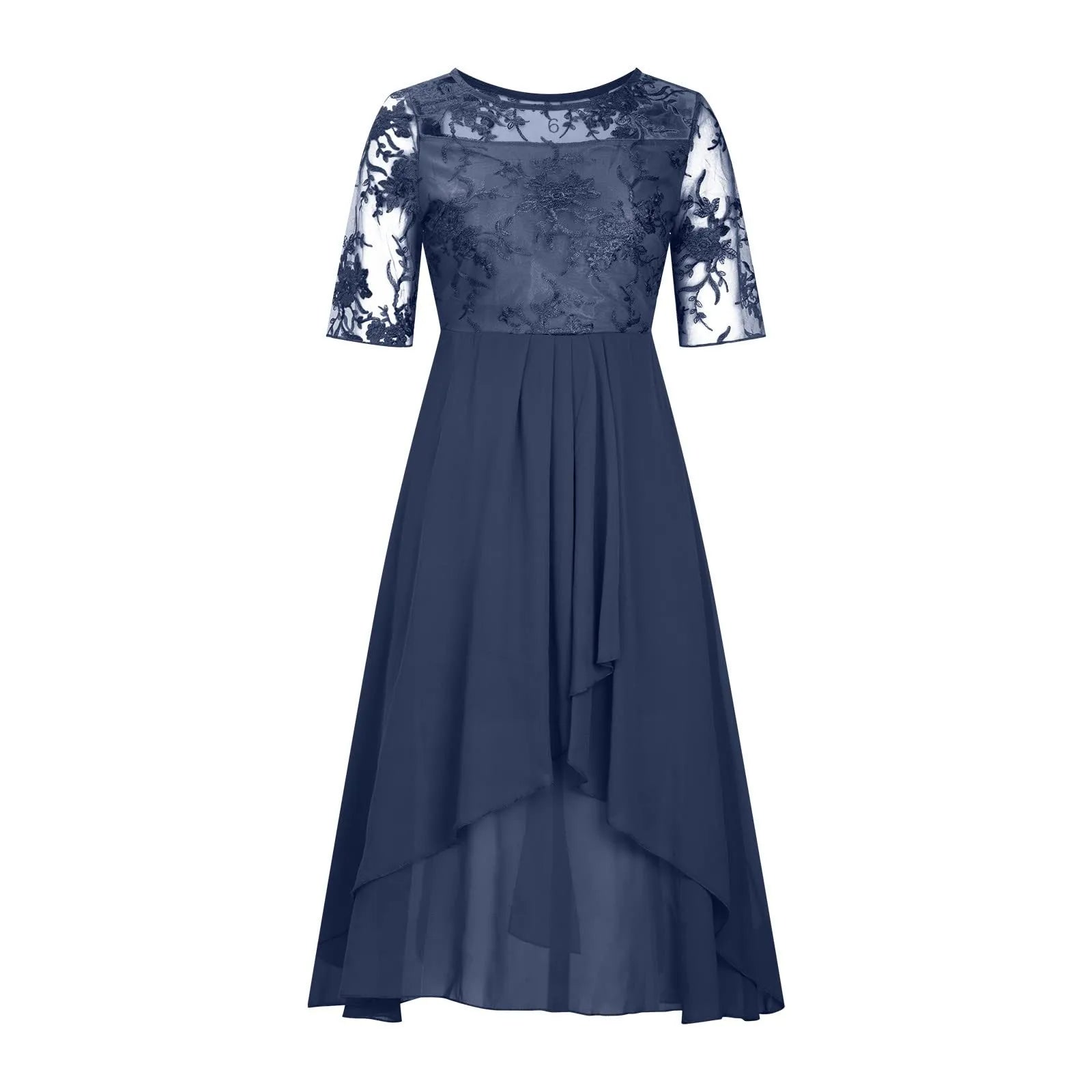 Aiertu  -  Dresses For Women Elegant Lace Chiffon Flowy Dress Evening Party Gown Half Sleeve Lace Chiffon Dress Vestidos En Oferta Liquidac Aiertu