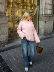 Aiertu  -  Pink Casual Loose O Neck Pullover Sweater For Women 2026 Autumn Elegant Long Sleeves Knitted Top Female New Chic Commute Jumpers Aiertu