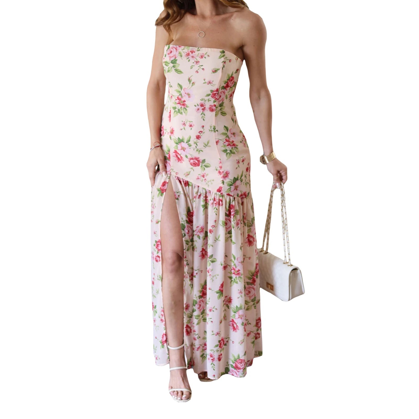 Aiertu  -   Women Off Shoulder Ruffle Dress Elegant Floral Print High Low Hem Maxi Dress for Wedding Party Prom Evening Gown Beach Aiertu
