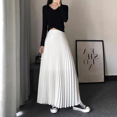 Aiertu Brand Spring Clothes Women Autumn Fashion Casual Office Lady Pleated Skirt Women New Hight Waist Solid Long Skirt Aiertu