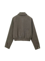 Aiertu  -  Women Fashion Army Green Front Zipper Jackets Vintage Lapel Neck Long Sleeves Female Chic Lady Outfits Aiertu