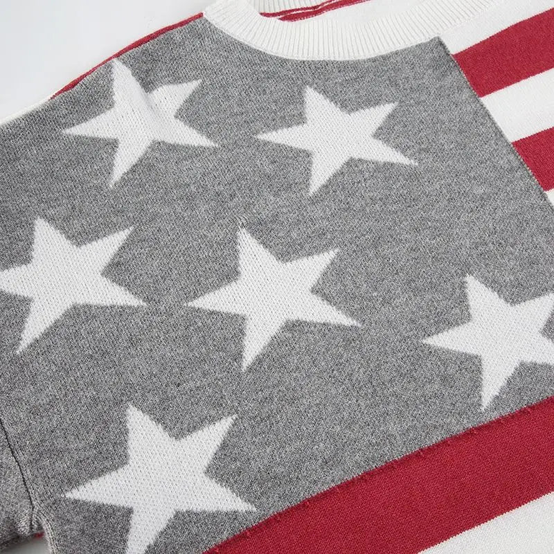 Aiertu  -  Knitted Sweater Y2k Aesthetic Retro Contrast Color Pullover Loose Harajuku Slant Collar Casual Star Jacquard Sweater Aiertu