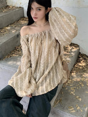 Aiertu  -  Fashion Lantern Sleeve Blouses Women Summer Casual Chic 2026 Loose Vintage Mujer Slash Neck Vacation Off Shoulder Beach Aiertu