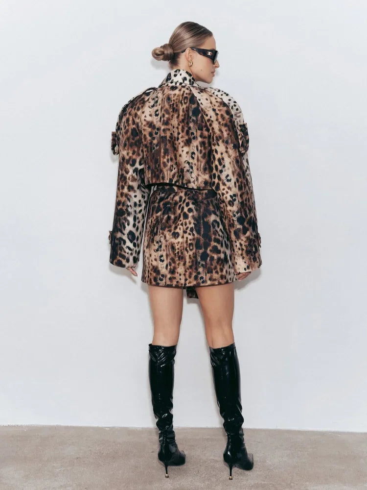 Aiertu  -  Chic Leopard Print Women's Mid-length Belted Trench Coat Fashion Lapel Long Sleeve Front Button Jacket Lady Streetwear Outercoat Aiertu