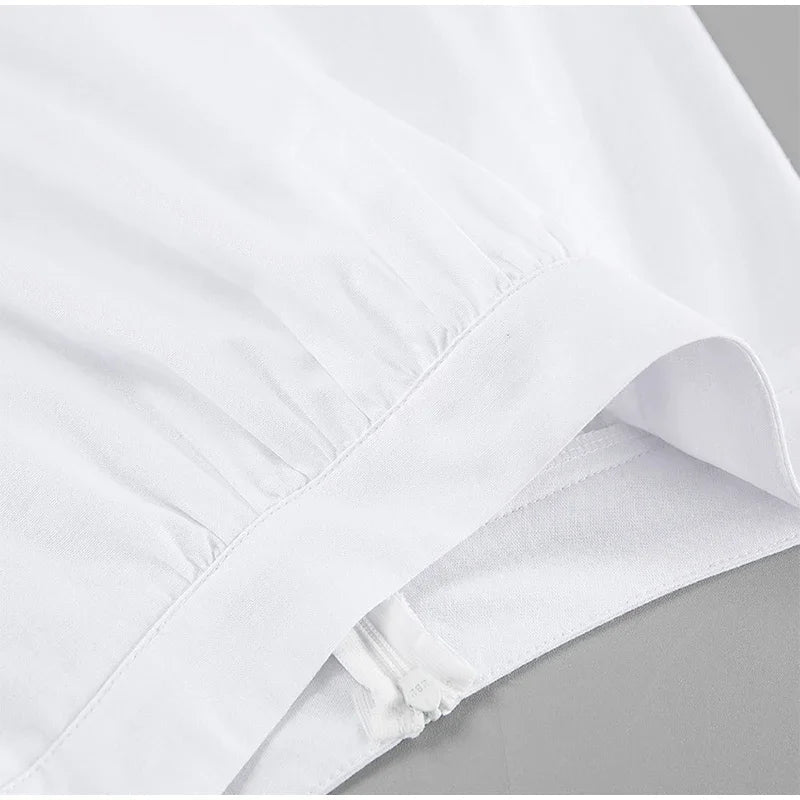 Aiertu  -  Solid Cotton Linen Elastic High Waist Maxi Skirt Elegant Ankle-length Pleated A-line Skirts Fashion Mid-calf Length Skirts Aiertu