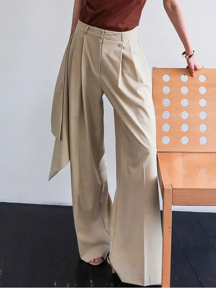 Aiertu  -  Autumn Loose High-Waist Long Pants Women Elegant Elastic Fashion Casual Pleated Patchwork High Waist Female Long Pants Aiertu