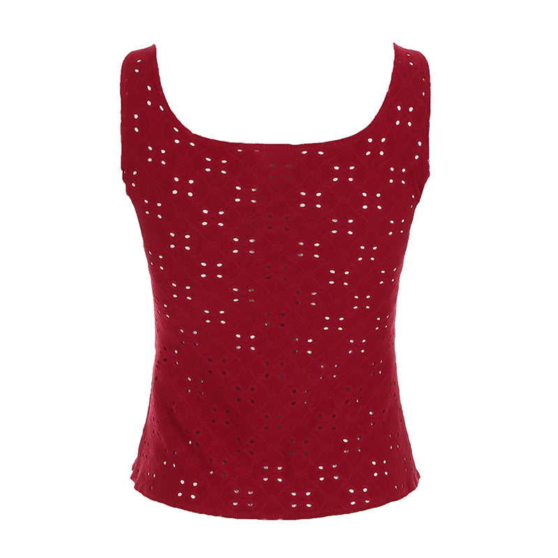 Aiertu - summer inspo Christmas Red Lace Up Cut Out Women’s Tanks Sleeveless Design V-Neck Backless Exquisite Blouses Aiertu